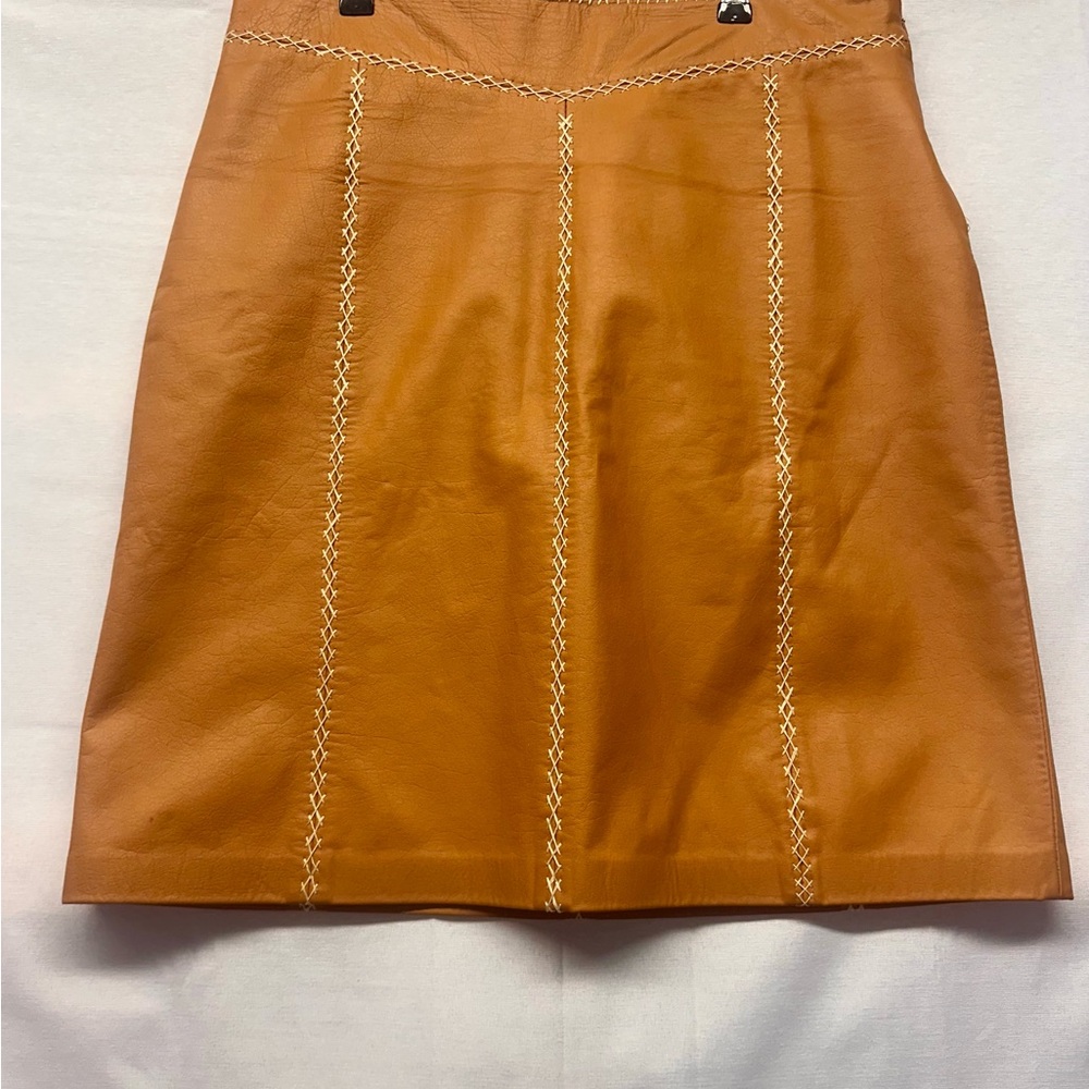 GAP VTG‎ Cognac Leather Skirt with Stitch Accents size 14 Western